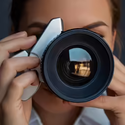 a woman with her camera up in front of her eye