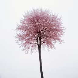a very big pretty tree by itself in the fog