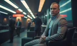 man sitting on black chair in a suit and ties