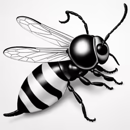 a black and white bee is flying