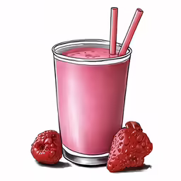 a raspberry smoothie with two straws beside it