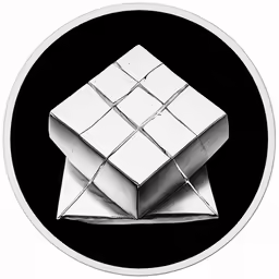 a black and white drawing of a cube in the center of a circle