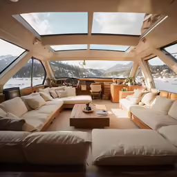 a living room filled with furniture covered in lots of windows