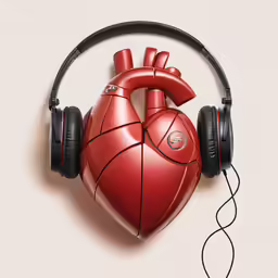 an open heart wearing headphones and listening to music