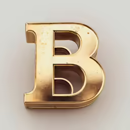 gold metal alphabet letter b on white background