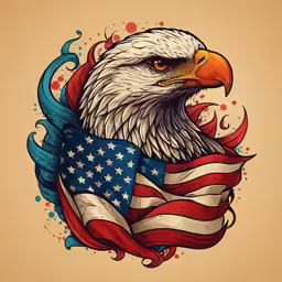 an eagle holding the american flag on an old fashioned colored background
