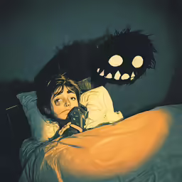 a person with dark colored hair lying in a bed