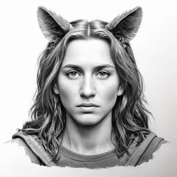 a woman is wearing a fake ears and looking ahead