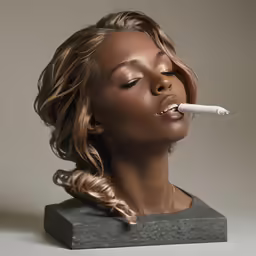 a young woman is making a cigarette smoke - lighter face