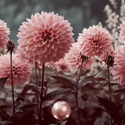 a group of pink flowers blooming in a field