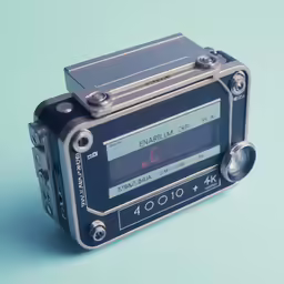 a radio sitting on top of a blue surface