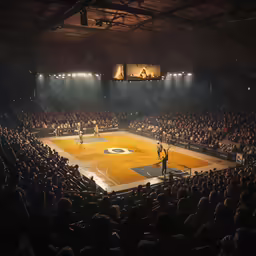 spectators watch on from the upper deck during a basketball game