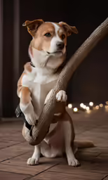 a dog with a branch of wood on its foot