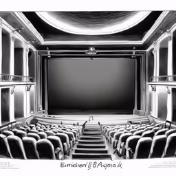 black and white photo of an empty theatre