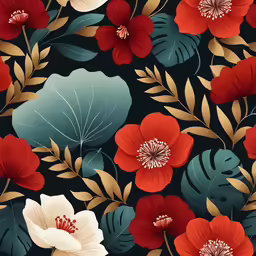 red and white flowers are on black background