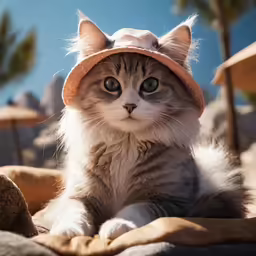 a cat wearing a hat laying on the ground