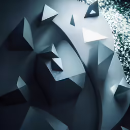 a geometrically designed sculpture sitting on a black surface