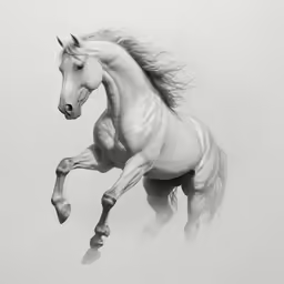 an artistic painting of a white horse with long manes, running