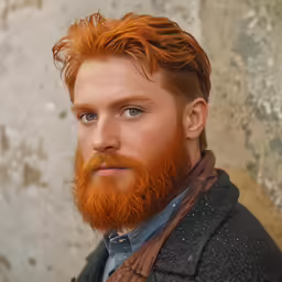 a bearded man wearing a blue shirt and jacket