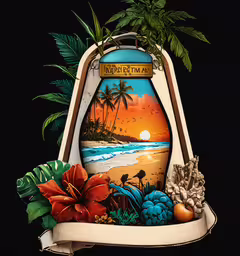a large computer art piece that looks like a tropical sunset,a picture of some tropical scenes on a computer