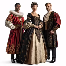 two men and one women in renaissance clothing