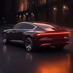 an automobile on a city street with the lights on