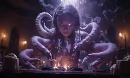 a young girl is lighting a candle while surrounded by hands