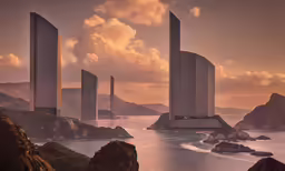 a futuristic island in the middle of a body of water