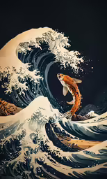 a fish is on the water in front of a wave