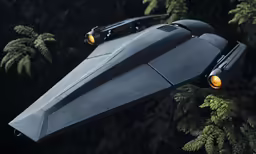 an aircraft model is in the air above some trees