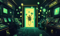 there are multiple video game machines with lights inside