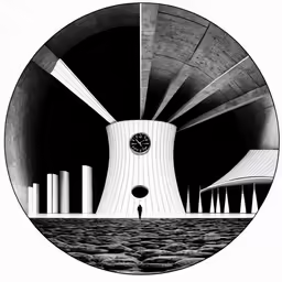 black and white image of a futuristic looking architecture