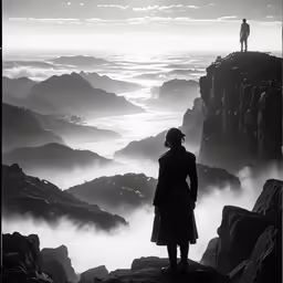 woman standing on top of a mountain overlooking a valley