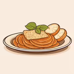 illustration of a plate of slices of bread with a slice of lemon on it