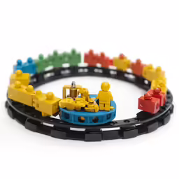the train is in all four colors with lego figures on it
