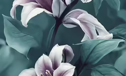 flowers on green leaves are pictured in this artistic photograph