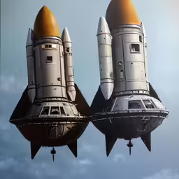 three space shuttles are seen in the air