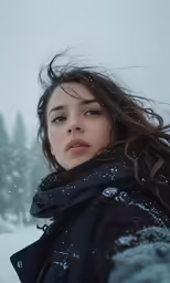 a girl with her eyes closed and a winter day