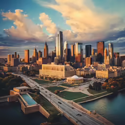 a picture taken from the air of a city and lake