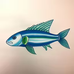 a colorful fish is drawn on the back of a white wall,a painting of a fish on a wall