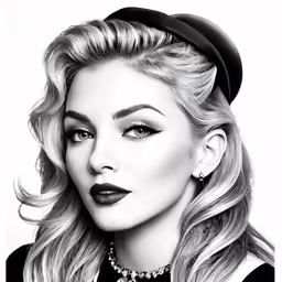 the model is wearing black lipstick and a white background