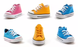 a set of nine different colors of tennis shoes
