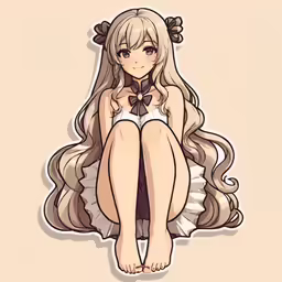 a girl sitting in front of a light background
