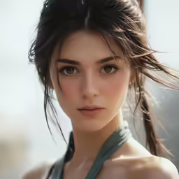 a very cute girl with her hair blowing in the wind