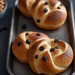 freshly made raisin bread on a baking tray