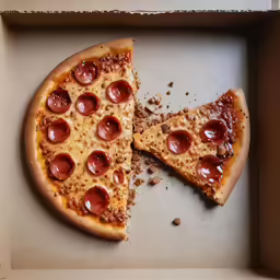 a cut up pizza on a box with the other half eaten