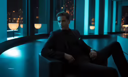 a young man sitting on top of a sofa in a room