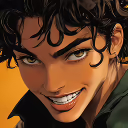 an anime man with dark hair smiling