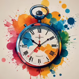 a watercolor clock that has been painted with colors