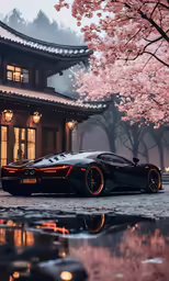 the car is parked in front of a building